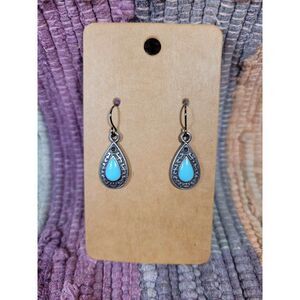 (3 for $15)~JoMa~ Silvertone Dangle Teardrop Turquoise Color Earrings- NWT